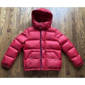 Polo Ralph Lauren Puffer Jacket Youth Size Large Red Hooded Goose Down